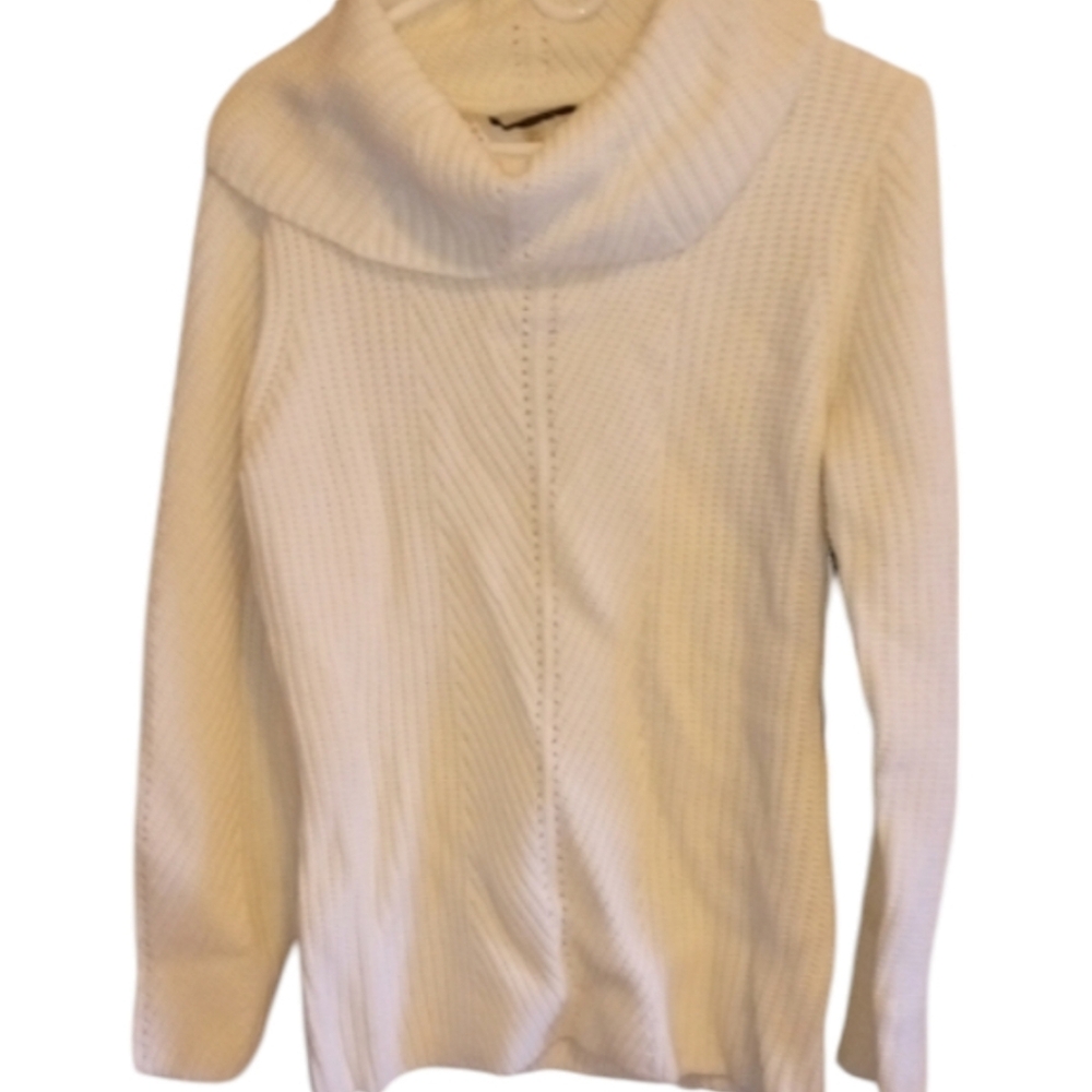Elie Tahari Ivory Thick Wool Blend Cowl Neck Vintage Sweater - Size: L - Picture 4 of 16